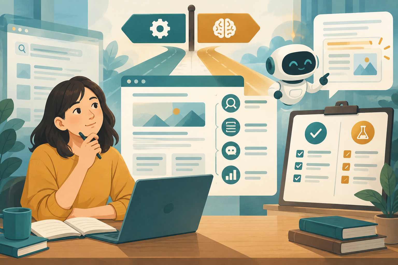 GEO 要跟 SEO 分開做嗎?既有承接頁的 AI 搜尋曝光檢查法:AI概念示意圖